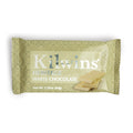 A Kilwins Heritage White Chocolate bar in its original packaging, featuring a light olive-green patterned wrapper with white text and an illustration of white chocolate bars.