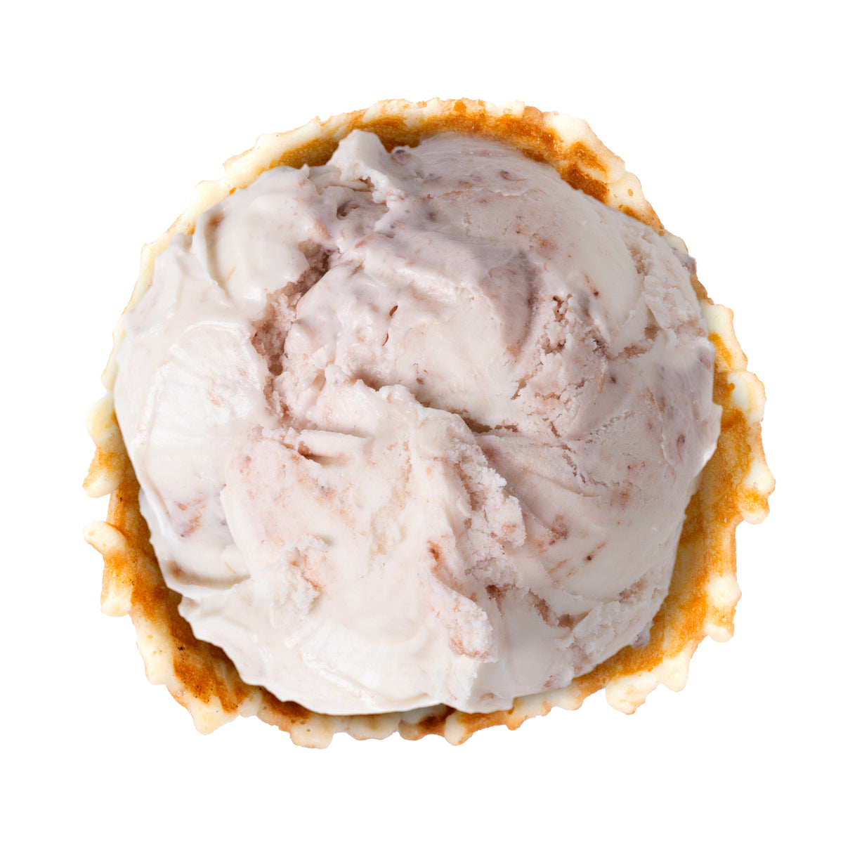 Creamy strawberry-flavored ice cream with chunks of real strawberries. On a white background.