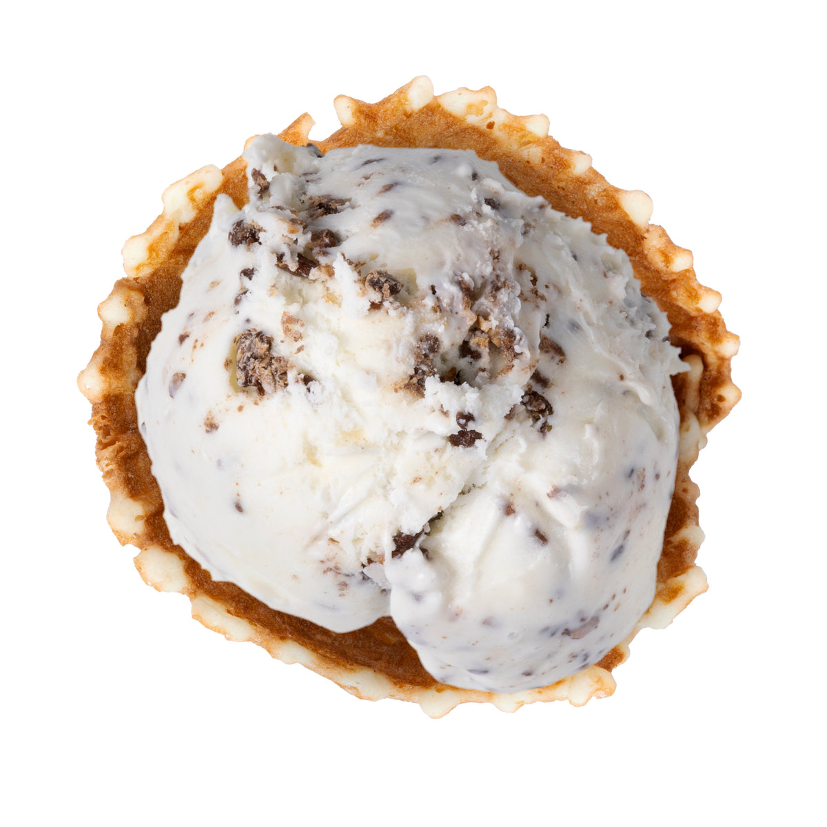 Creamy coconut-flavored ice cream with rich, chocolatey toasted coconut in every bite. On a white background.