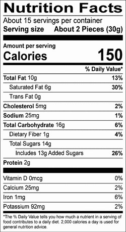 Nutrition facts for SKU 1701