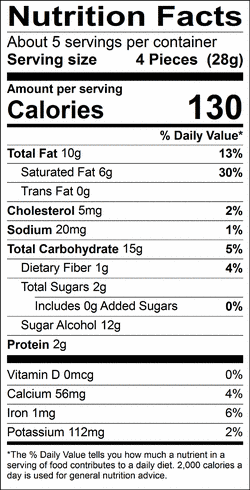 Nutrition facts for SKU 654