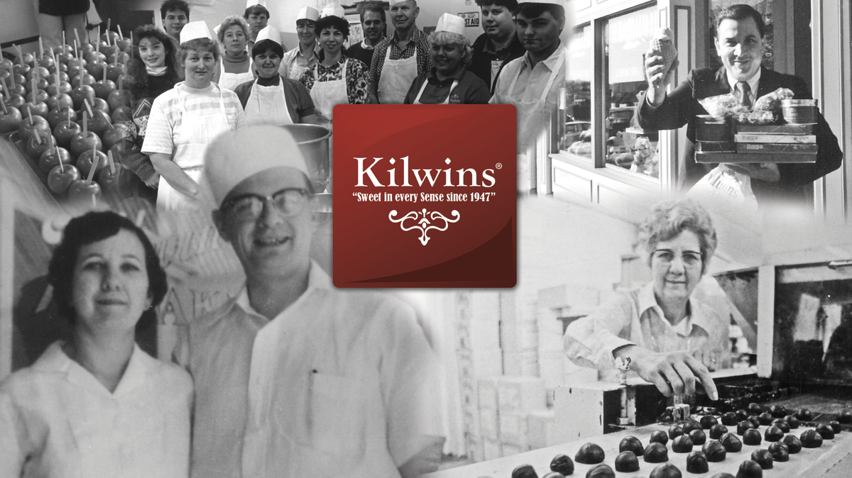 Historic Kilwins photographs and the Kilwins logo