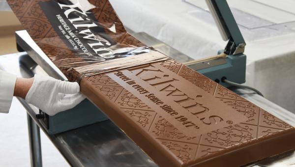 A Kilwins 10lb Heritage chocolate bar