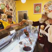 Picture of Santa shopping for Ice cream in Downtown San Antonio 