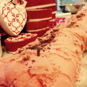 Loaf of Fudge with Valentine Heart Boxes in Background