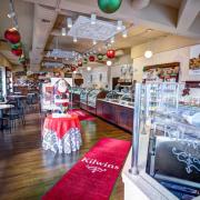 Photo of interior of Kilwins Wheaton store decorated for Christmas